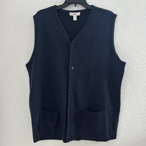 Turnbury 100% Merino Wool Knit Sweater Vest XL Blue Pockets Dwn Old Money Preppy